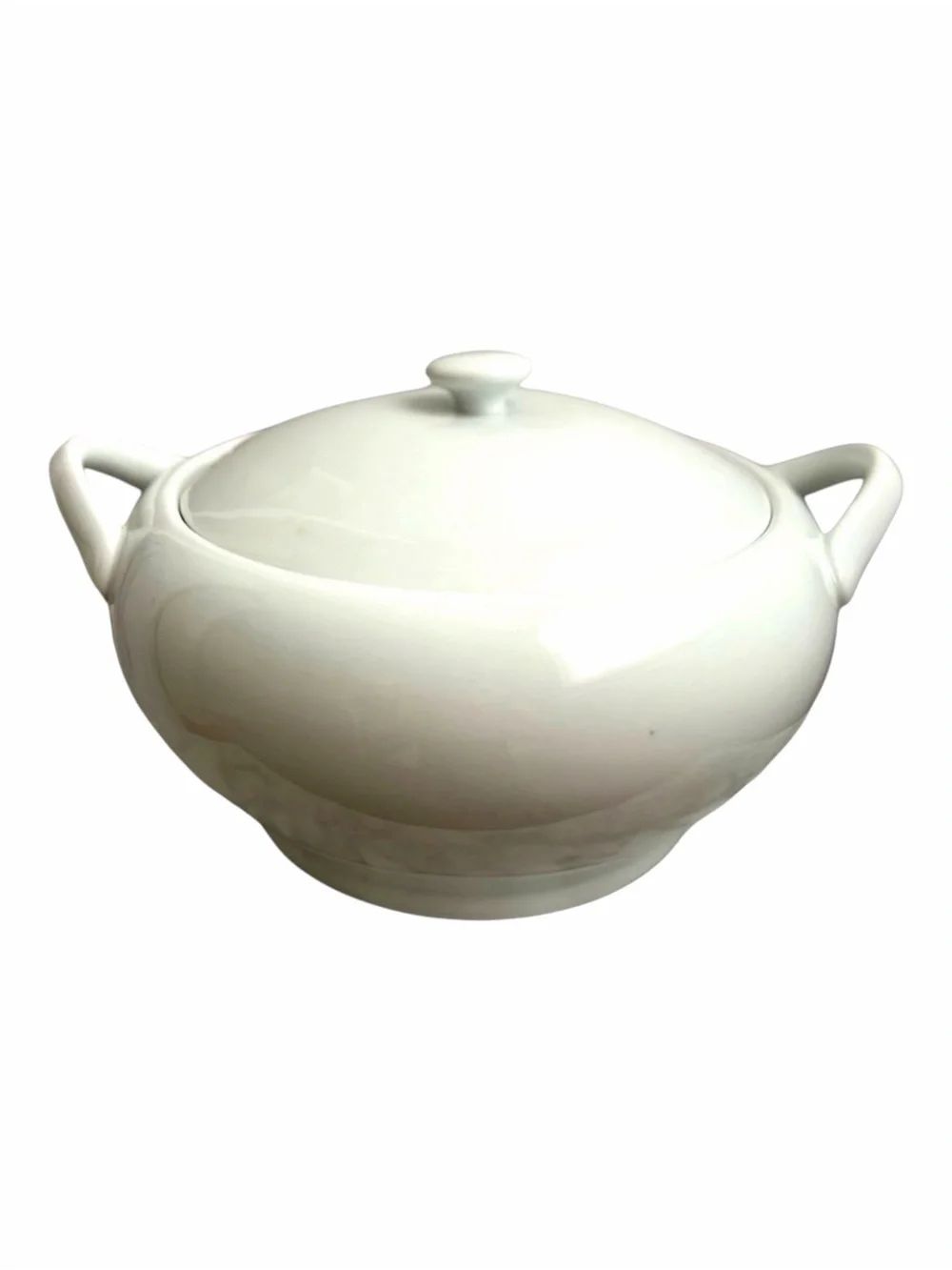 White Covered Porcelain Soup Tureen with Lid and 2 Handles 4 QT 2PC
